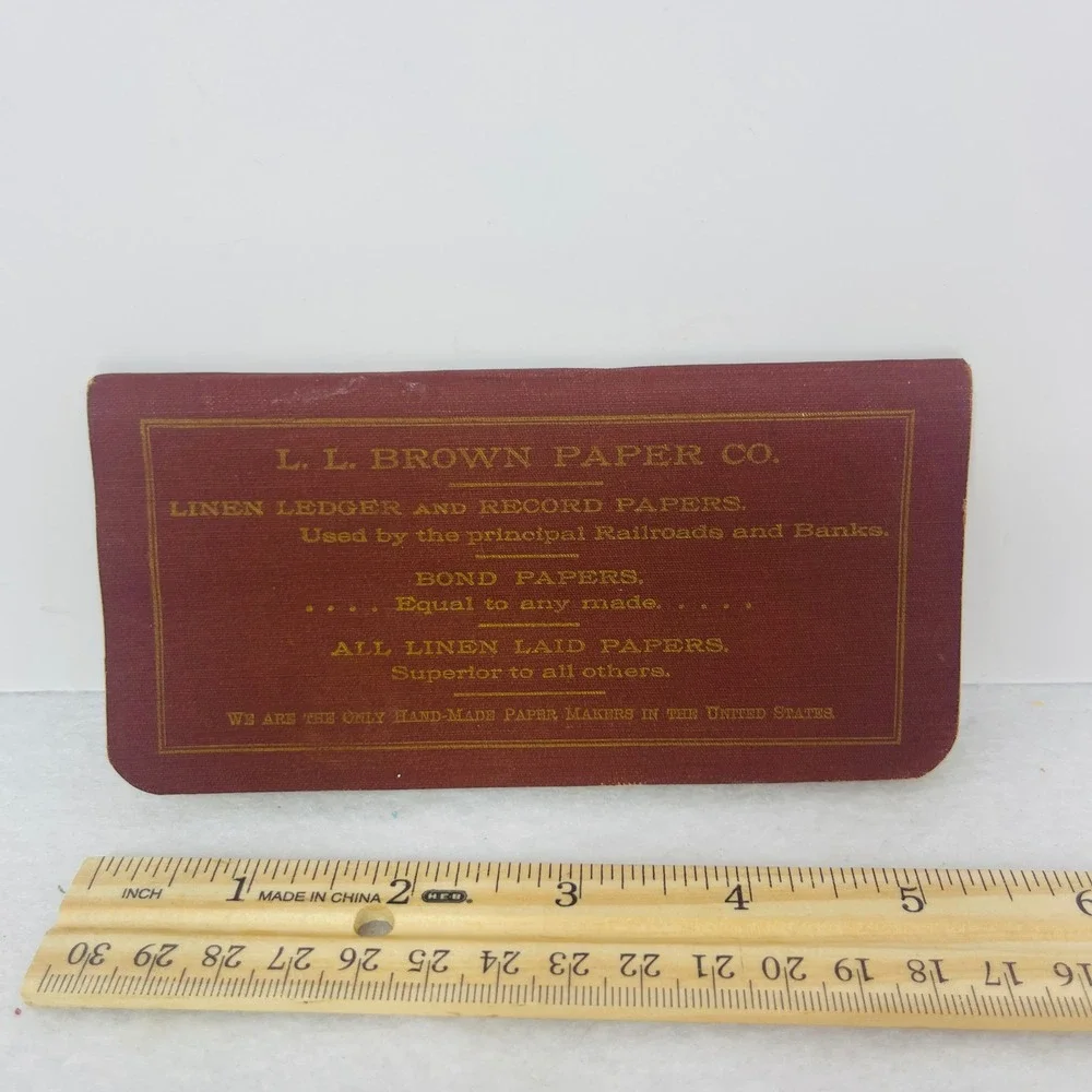 L.L. Brown Paper Co. Pocket Diary 1896 Standard Ledger Maroon Gold Gilt Good